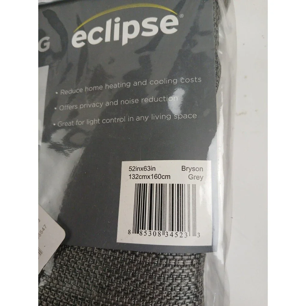 NEW Eclipse Blackout 52 x 63 Grommet single curtain panel 'Bryson Gray' #CT22